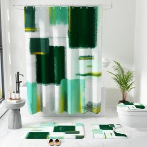imageBathroom Sets with Shower Curtain and Rugs  Luxury Black Bathroom Accessories Set Shower Curtain Set NonSlip Bathroom Rug Black and Gold Bathroom Decor for HomeDark Green