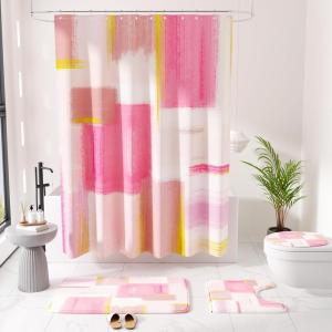 imageBathroom Sets with Shower Curtain and Rugs  Luxury Black Bathroom Accessories Set Shower Curtain Set NonSlip Bathroom Rug Black and Gold Bathroom Decor for HomePink