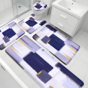 imageBlack Memory Foam Bathroom Rug Sets 5 Piece Absorbent NonSlip Bath Mat with Toilet Lid Cover for Bathroom Extra Thick Water Absorbent Black Bath Rugs for Tub Toilet and FloorNavy Blue