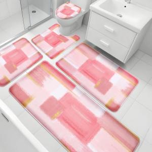 imageBlack Memory Foam Bathroom Rug Sets 5 Piece Absorbent NonSlip Bath Mat with Toilet Lid Cover for Bathroom Extra Thick Water Absorbent Black Bath Rugs for Tub Toilet and FloorPink