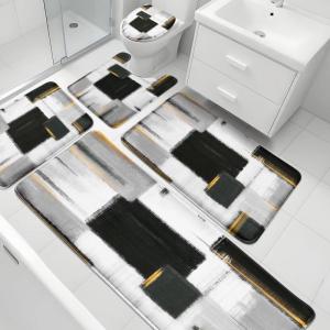 imageBlack Memory Foam Bathroom Rug Sets 5 Piece Absorbent NonSlip Bath Mat with Toilet Lid Cover for Bathroom Extra Thick Water Absorbent Black Bath Rugs for Tub Toilet and FloorBlack