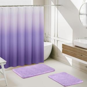 imageGreen Bathroom Accessories Set Bathroom Sets with Shower Curtain and Rugs No Slip Bathroom Rugs Super Absorbent Dark Green Bathroom Sets Complete for HomeWaffle Light Purple