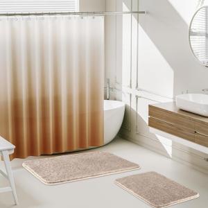 imageGreen Bathroom Accessories Set Bathroom Sets with Shower Curtain and Rugs No Slip Bathroom Rugs Super Absorbent Dark Green Bathroom Sets Complete for HomeBeige