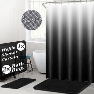 imageGreen Bathroom Accessories Set Bathroom Sets with Shower Curtain and Rugs No Slip Bathroom Rugs Super Absorbent Dark Green Bathroom Sets Complete for HomeWaffle Black