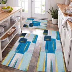 imageKitchen Rugs Sets of 3 Non Slip Washable Kitchen Mats for Floor AntiFatigue Runner Rug with Rubber Backing Waterproof Kitchen Rug Set for Laundry Floor Office HallwayTeal Blue