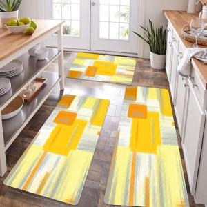 imageKitchen Rugs Sets of 3 Non Slip Washable Kitchen Mats for Floor AntiFatigue Runner Rug with Rubber Backing Waterproof Kitchen Rug Set for Laundry Floor Office HallwayYellow