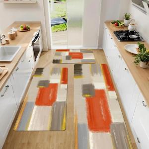 imageKitchen Rugs Sets of 3 Non Slip Washable Kitchen Mats for Floor AntiFatigue Runner Rug with Rubber Backing Waterproof Kitchen Rug Set for Laundry Floor Office HallwayOrange