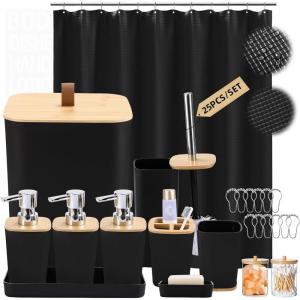 imagePurple Bathroom Set Purple Bathroom Accessories Set with Trash Can 2PCS Soap Dispensers Soap Dish Toothbrush Holder Toothbrush CupToilet Brush Tray and Qtip Holders for Bathroom DecorBamboo Bath SetShower Curtain