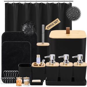 imagePurple Bathroom Set Purple Bathroom Accessories Set with Trash Can 2PCS Soap Dispensers Soap Dish Toothbrush Holder Toothbrush CupToilet Brush Tray and Qtip Holders for Bathroom DecorBamboo Bath SetShower CurtainBath Rugs