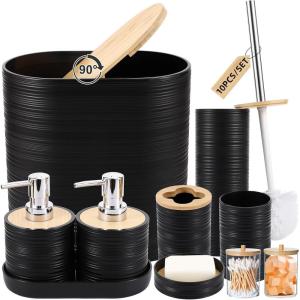 imagePurple Bathroom Set Purple Bathroom Accessories Set with Trash Can 2PCS Soap Dispensers Soap Dish Toothbrush Holder Toothbrush CupToilet Brush Tray and Qtip Holders for Bathroom DecorBathroom Set