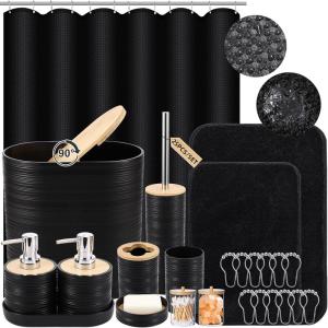 imagePurple Bathroom Set Purple Bathroom Accessories Set with Trash Can 2PCS Soap Dispensers Soap Dish Toothbrush Holder Toothbrush CupToilet Brush Tray and Qtip Holders for Bathroom DecorBathroom SetShower CurtainBath Rugs